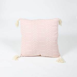 Cushions: Pink Cotton Cushion Cover with Natural Tassels