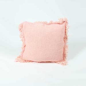 Pink Cotton Cushion Cover with Fringing