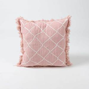 Blush Cotton Cushion Cover with Cream Cotton Diamond Stitching