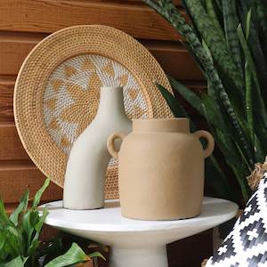 Decor: Earth Brown Pottery Vase with Handles