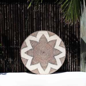 Large Cream Wall Plate with Dark Brown Star Pattern