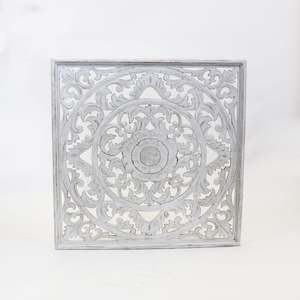 Wall Art: Square Daisy Carved Wooden Mandela Screen