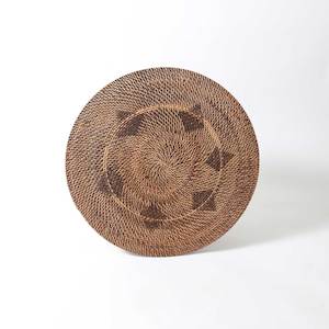 Light Brown Woven Rattan Wall Art/Tray with Dark Diamond Pattern