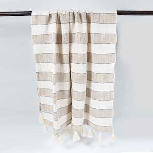 Light Brown and Cream Cotton Throw with Cream Tassels