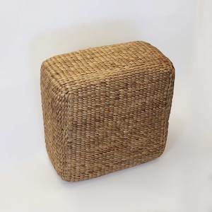 Natural Water Hyacinth Woven Square Pouffe