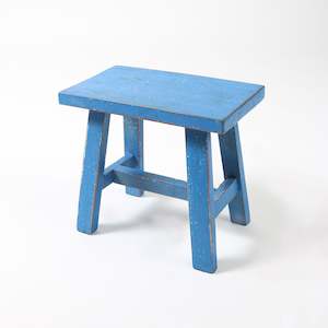 Small Distressed Light Blue Wooden Teak Stool