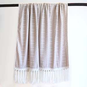 Light Pink Cotton Throw with White Patterns And Natural Fringing