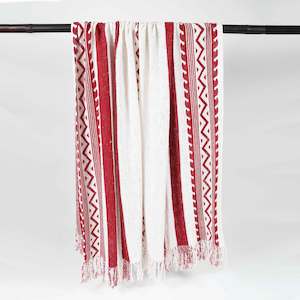 Red and White Pattern Cotton Thrown with Tassels