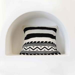 White & Black Striped Patterned Cotton Cushion Cover