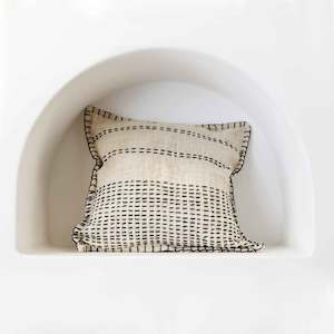 Cream & Black Stitching Cotton Cushion Cover