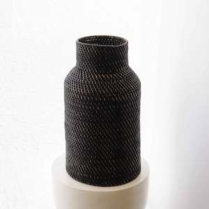 Pots And Vases: Black Woven Rattan Vase