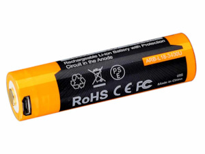 Camping equipment: Fenix Rechargeable 3400mAh 18650 Battery - Micro USB Port