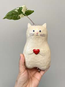 Cat Resin With Glass Tube Vase