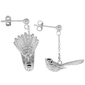 Sterling Silver Earrings - Piwakawaka/Fantail Earrings