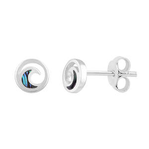 Sterling Silver Earrings - Paua Koru Round