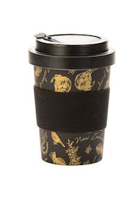 Gift: Coffee Cup Bamboo Black & Gold Birds