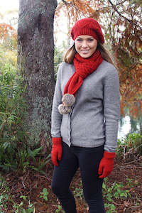 Possum Merino Cable Scarf with Fur Pompom