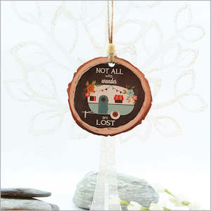 Wood Slice Hanging Ornament - Caravan