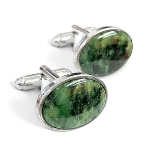 Gift: Greenstone Cufflinks Oval Silver Box