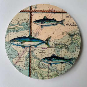 Plywood Wall Art - Fish on Mariner Map