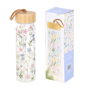 Blooming Floral Glass Bottle With Bamboo Lid