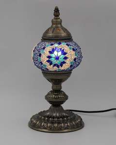 Electric Lamps: Turkish Mosaic Table Lamp Standard Blue - 33cm