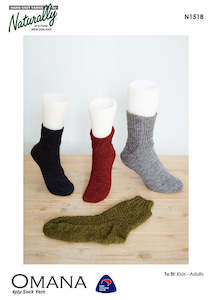 Socks: Naturally Omana Sock Knitting Pattern 4ply N1518 Kids - Adults