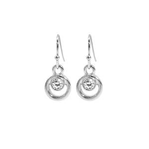 Ear Sense Earring F406 Silver, Small Open Circle with Crystal on a French Hook