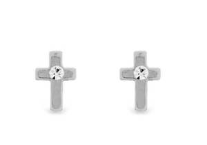 Ear Sense Earring CH271 Silver, Cross with Crystal Centre Stud