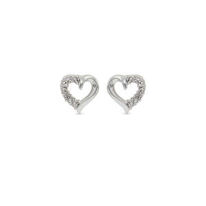 Ear Sense Earring CH244 Silver Crystal Heart Outline Stud Earrings