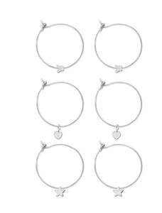 Ear Sense Earrings Silver Hoops w/Charms Trio FC304