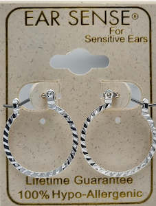 Ear Sense Earring F416 15mm Silver Diamond Cut Click Hoop