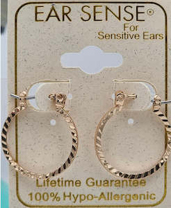 Ear Sense Earring F417 15mm Gold Diamond Cut Click Hoop