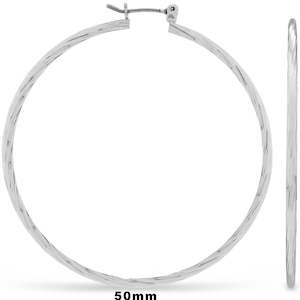 Ear Sense Earring FR236-3 50mm Silver Faceted Click Hoops