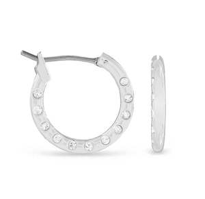 Ear Sense Earring F3-1887, Silver Hoop with Crystals