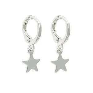 Ear Sense Hypoallergenic Earrings: Ear Sense Silver Hoop With Star Drop Earring F472