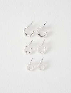 Ear Sense Earrings Silver Thick J Hoop Trio FC300