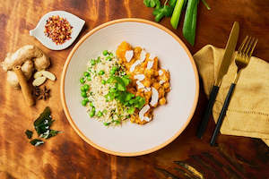 Mains: Makhani chickpea, pumpkin curry, rice pilaf