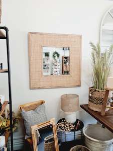 Wooden Rattan Square Mirror