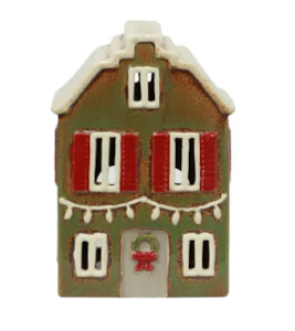 Alsace Tea Light House Christmas Green with Shutters