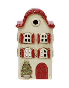 Gift: Alsace Tea Light Villa Christmas Stone with Red Shutters