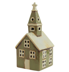 Gift: Alsace Tea Light Church Olive Green