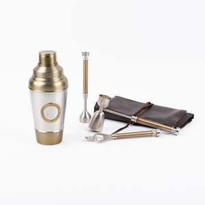 Steel & Antique Brass Cocktail Kit and Shaker