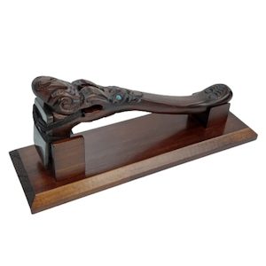 NZ Carved Pine & Greenstone Toki on Stand (Small) – Giftware & Engravers