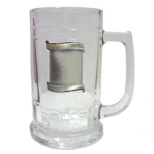 Glass Beer Mug with Pewter Badge – Giftware & Engravers