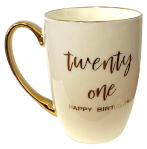 21st Birthday Mug (White & Gold) – Giftware & Engravers