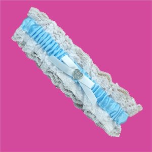 Wedding Garter: Blue & White with Diamante Heart – Giftware & Engravers