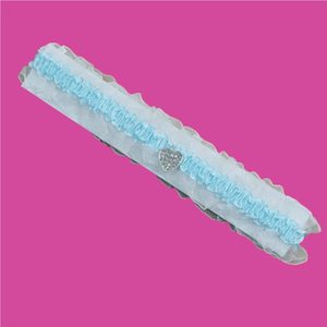 Wedding Garter: Light Blue & White with Diamante Heart – Giftware & Engravers