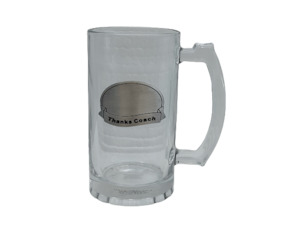 Glass Beer Mug: Thanks Coach – Giftware & Engravers