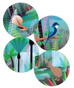 Coasters: NZ Scene Birds & Bush (Set of 4) – Giftware & Engravers